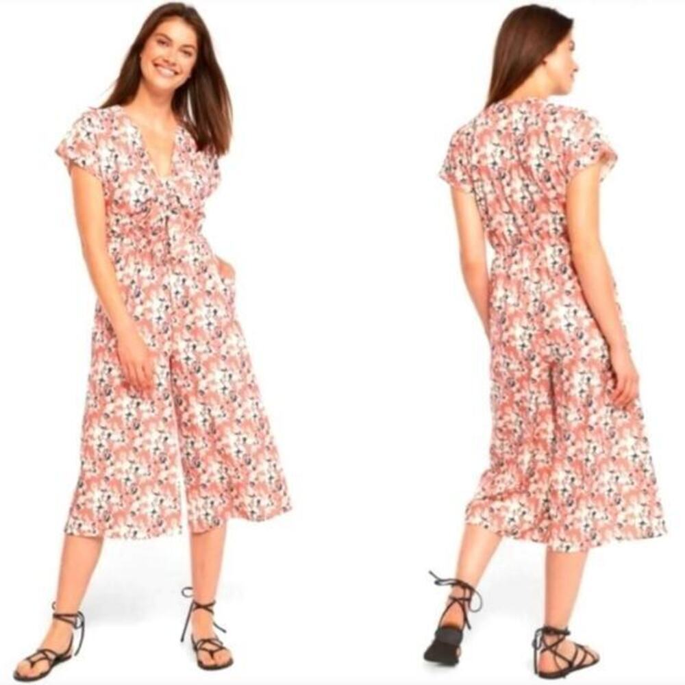 Anthropologie Hutch Morgan Floral Cropped Wide Leg Jumpsuit Size 2X Pockets